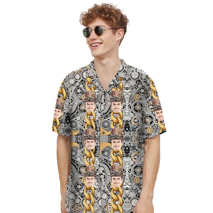 Custom Face Hawaiian Shirts Gold Chain Rich Man Funny Beach Shirt