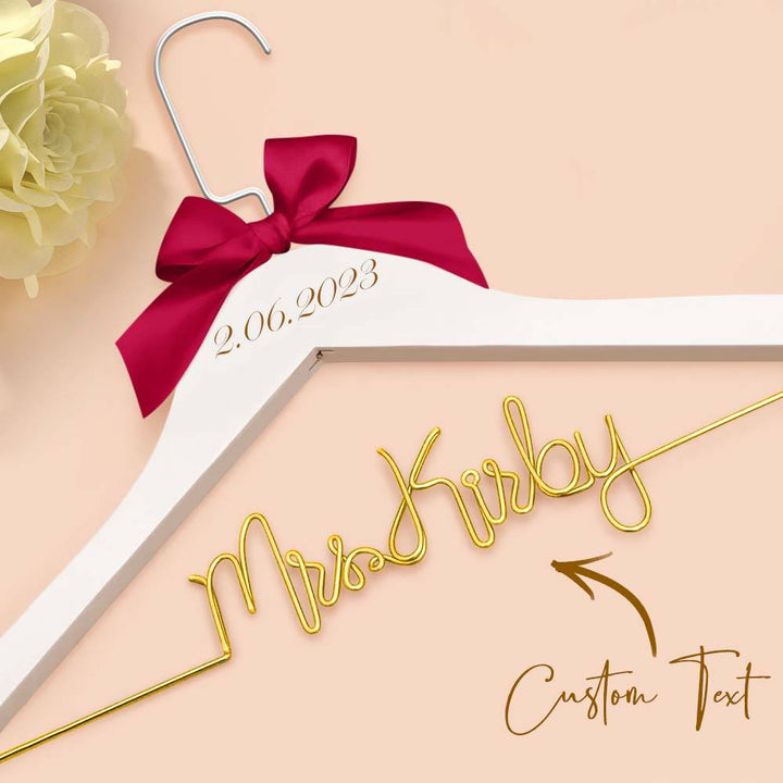 Customizable Text Name Date Bow Wedding Dress Hanger Gift for Weddings