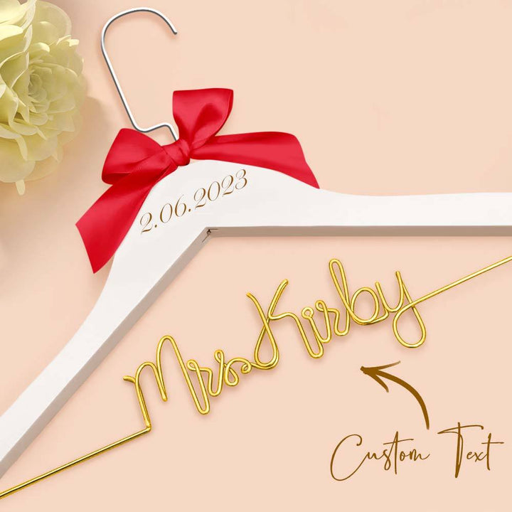 Customizable Text Name Date Bow Wedding Dress Hanger Gift for Weddings