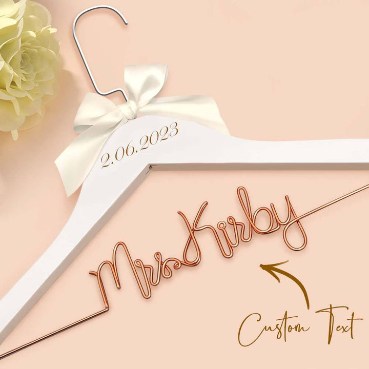 Customizable Text Name Date Bow Wedding Dress Hanger Gift for Weddings