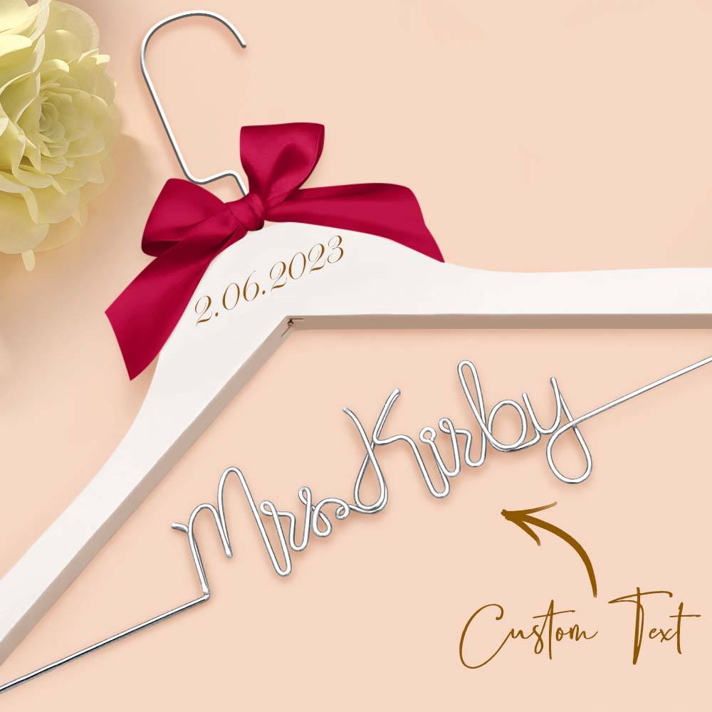 Customizable Text Name Date Bow Wedding Dress Hanger Gift for Weddings