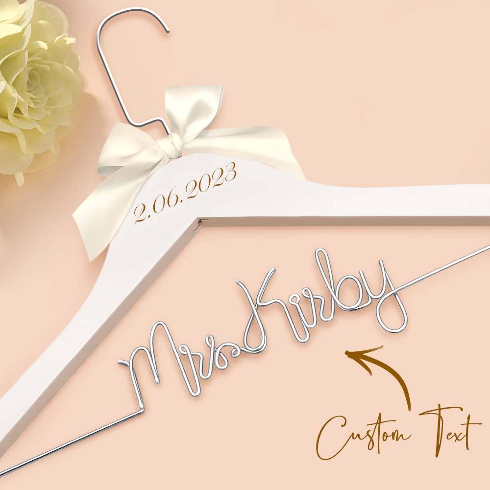 Customizable Text Name Date Bow Wedding Dress Hanger Gift for Weddings