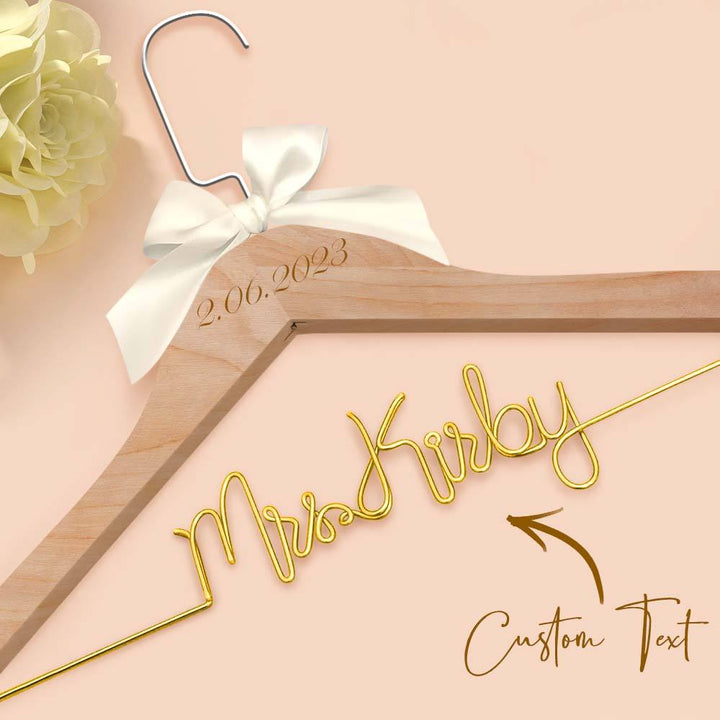 Customizable Text Name Date Bow Wedding Dress Hanger Gift for Weddings