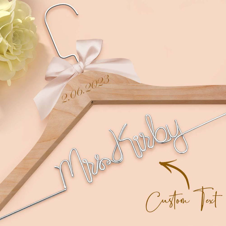Customizable Text Name Date Bow Wedding Dress Hanger Gift for Weddings
