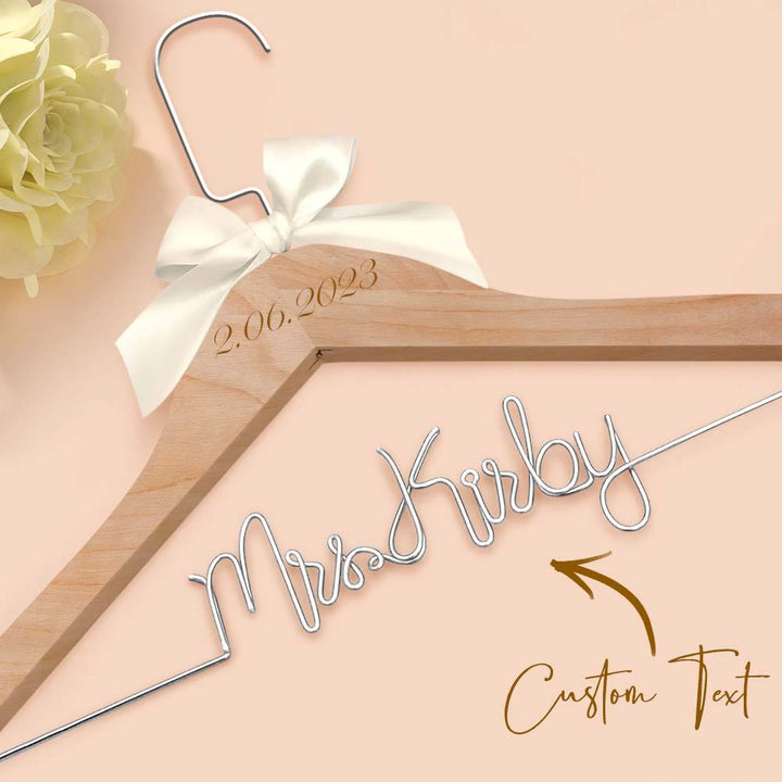 Customizable Text Name Date Bow Wedding Dress Hanger Gift for Weddings