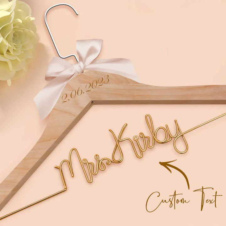 Customizable Text Name Date Bow Wedding Dress Hanger Gift for Weddings