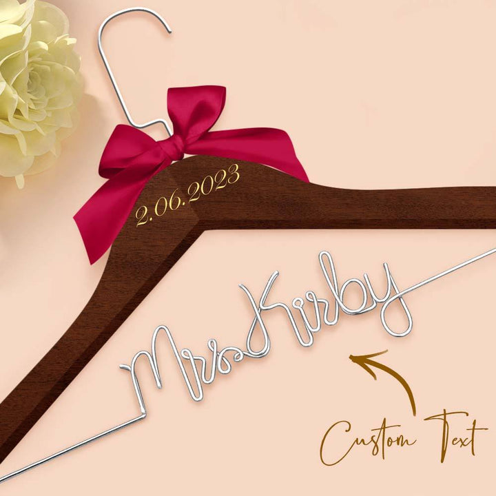 Customizable Text Name Date Bow Wedding Dress Hanger Gift for Weddings
