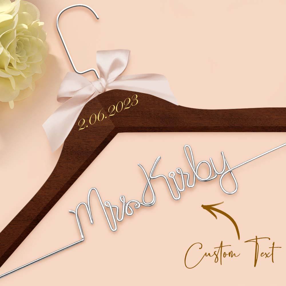 Customizable Text Name Date Bow Wedding Dress Hanger Gift for Weddings