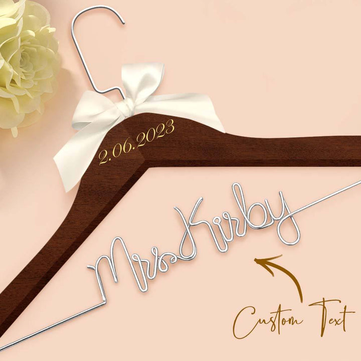 Customizable Text Name Date Bow Wedding Dress Hanger Gift for Weddings