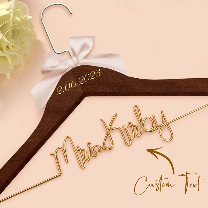 Customizable Text Name Date Bow Wedding Dress Hanger Gift for Weddings
