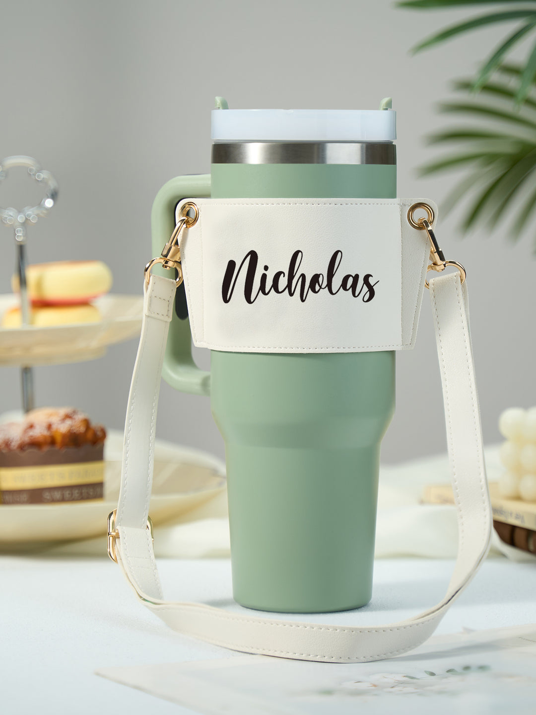 Custom Name Water Bottle Carrier Bag for 40oz Stanley Tumbler with Adjustable Strap Birthday Gift for Women