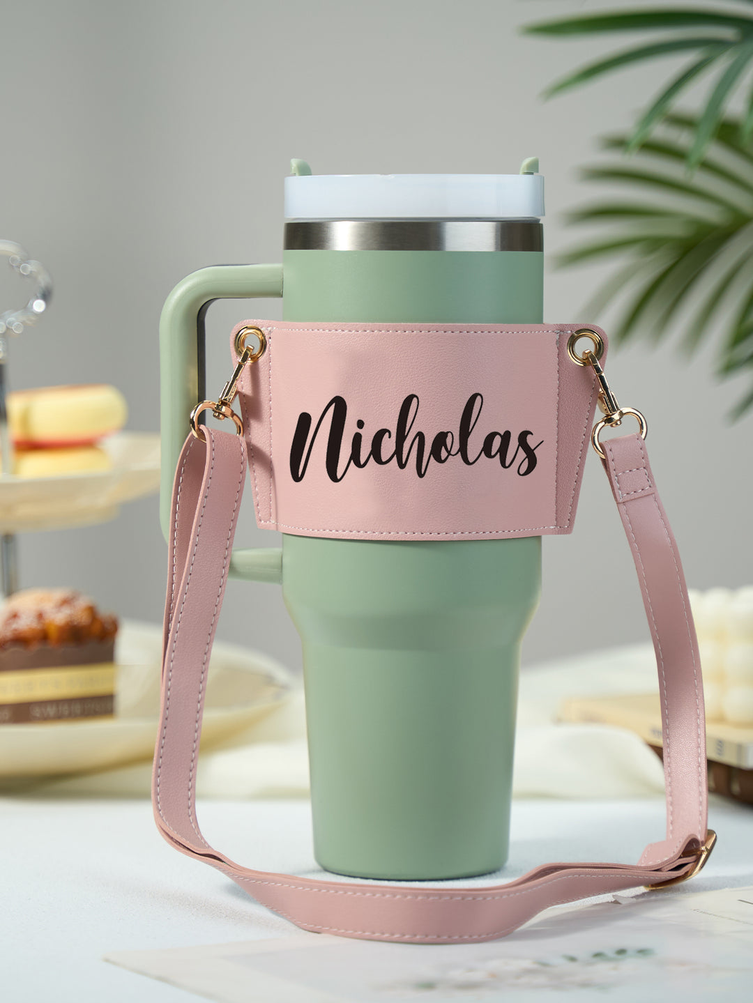 Custom Name Water Bottle Carrier Bag for 40oz Stanley Tumbler with Adjustable Strap Birthday Gift for Women