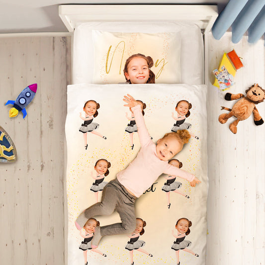 Custom Photo Engraved Quilt Cover Text Pillowcase Dancer Pattern Children's Gift Cover Only (Insert Not Included)