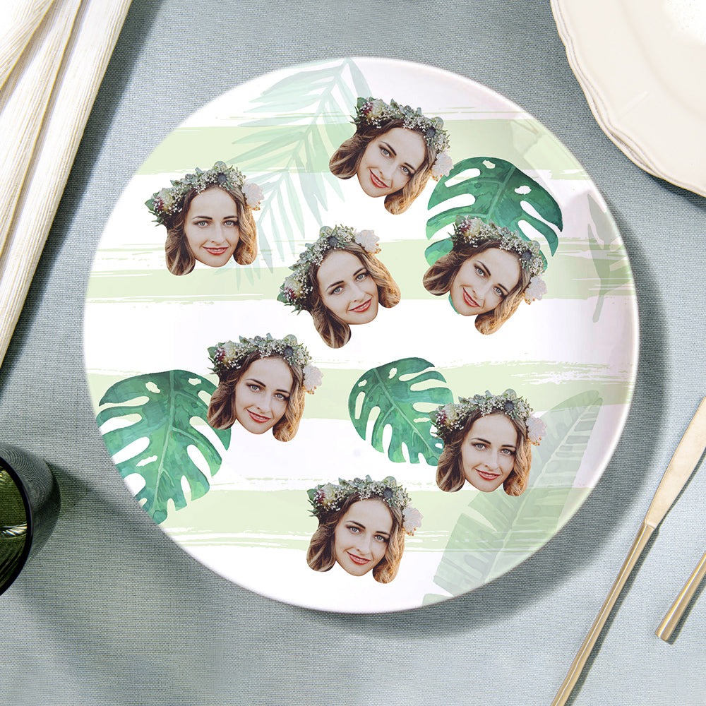 Personalized Green Leaf Dinner Plate Dinnerware Custom Face Ceramics Plates