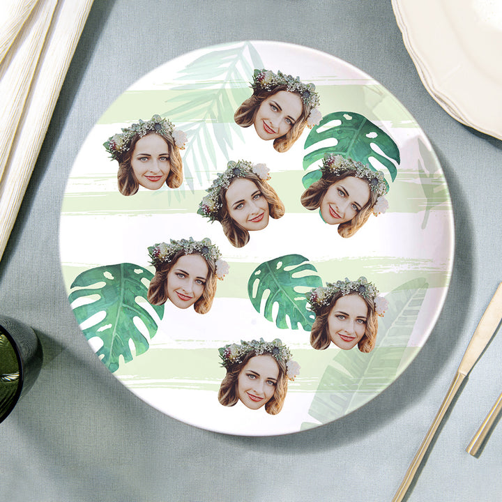 Personalized Green Leaf Dinner Plate Dinnerware Custom Face Ceramics Plates