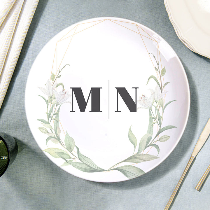 Custom Printed Flower Two Initials Ceramic Dinner Plates