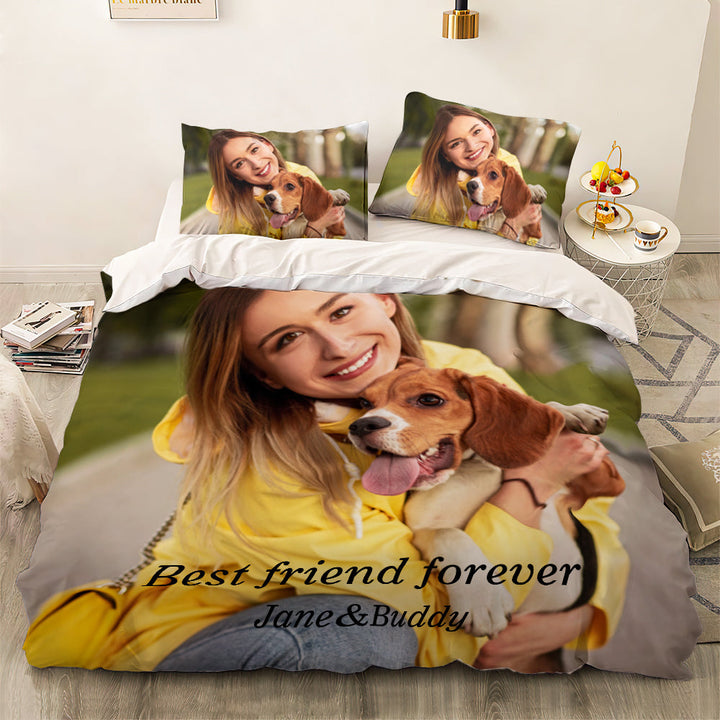 Personalized Pet Face Photo Bedding Set Custom Bedding Duvet Cover Bedding Sheet Gifts