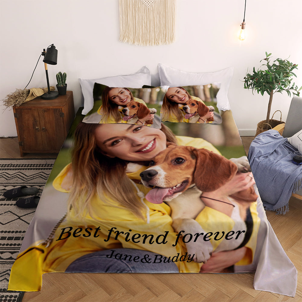 Personalized Pet Face Photo Bedding Set Custom Bedding Duvet Cover Bedding Sheet Gifts