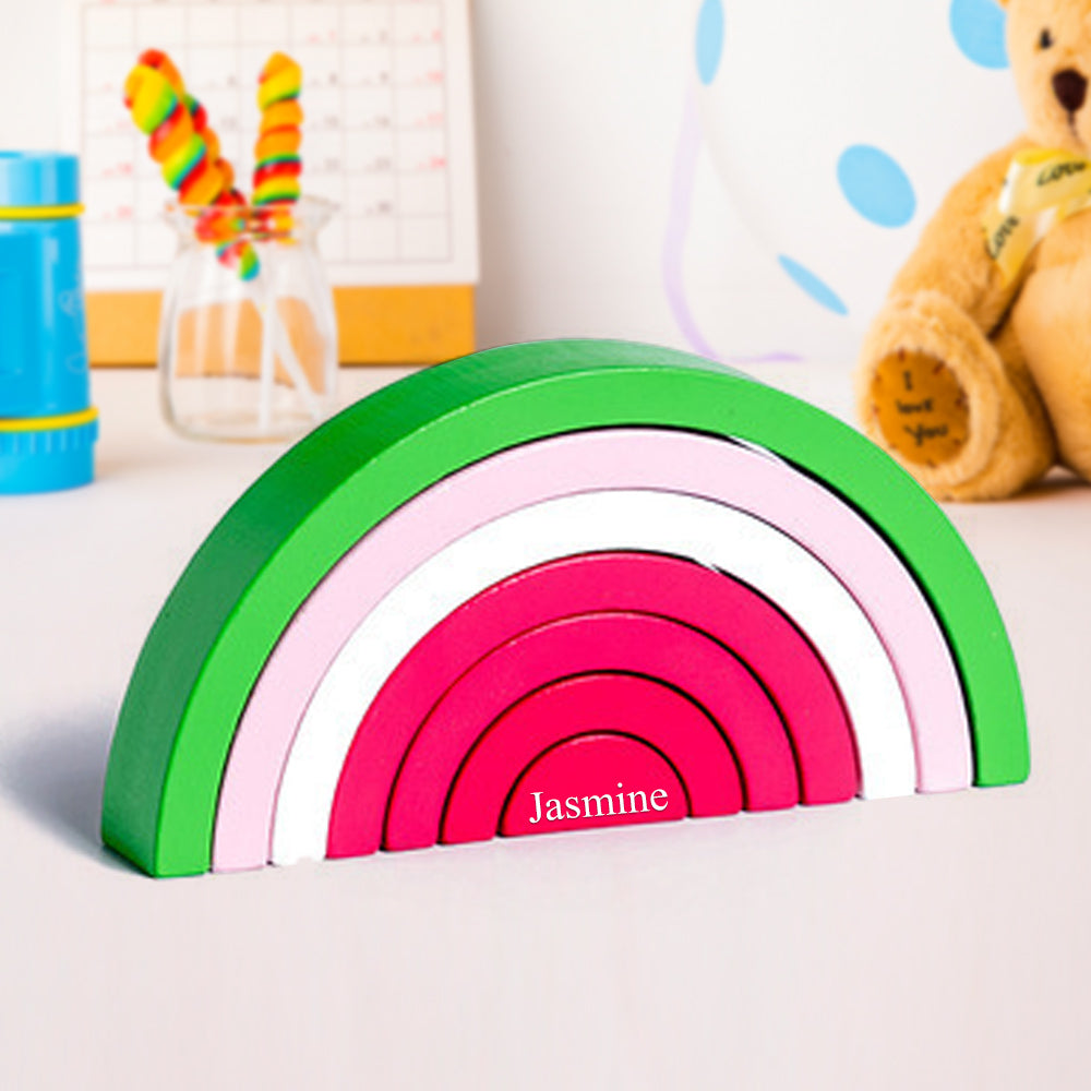 Custom Wooden Rainbow Stacker Nesting Puzzle Game Building Blocks Jigsaw Learning Toy Set Board Stacking Toy Gift for Kids