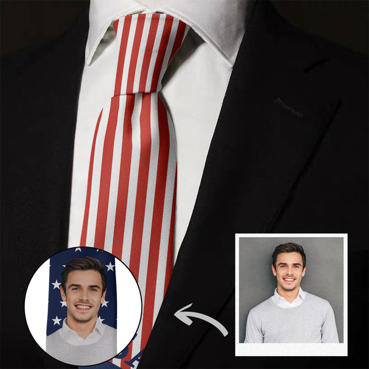 Custom Face Ties Personalized Neckties with Red Stripes Independence Day Gift 4th of July Gift