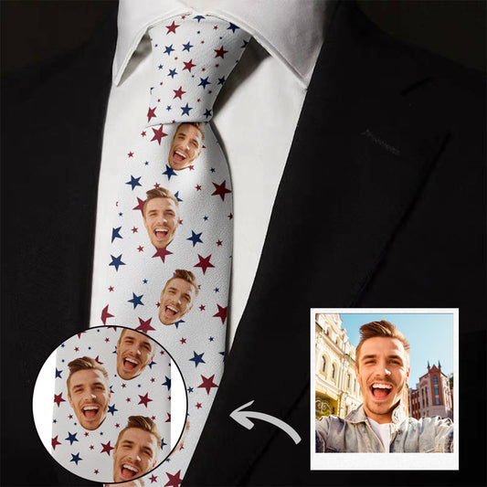 Custom Face Ties Personalized Neckties with Star Pattern Independence Day Gift 4th of July Gift