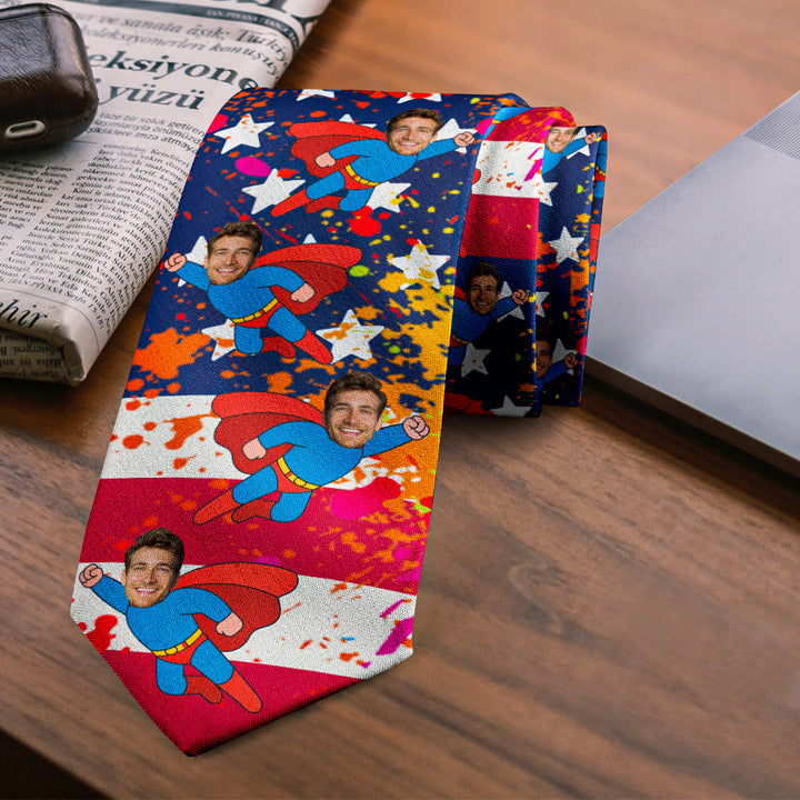 Custom Face Super Dad Necktie – Perfect Gift for Father’s Day and Birthdays