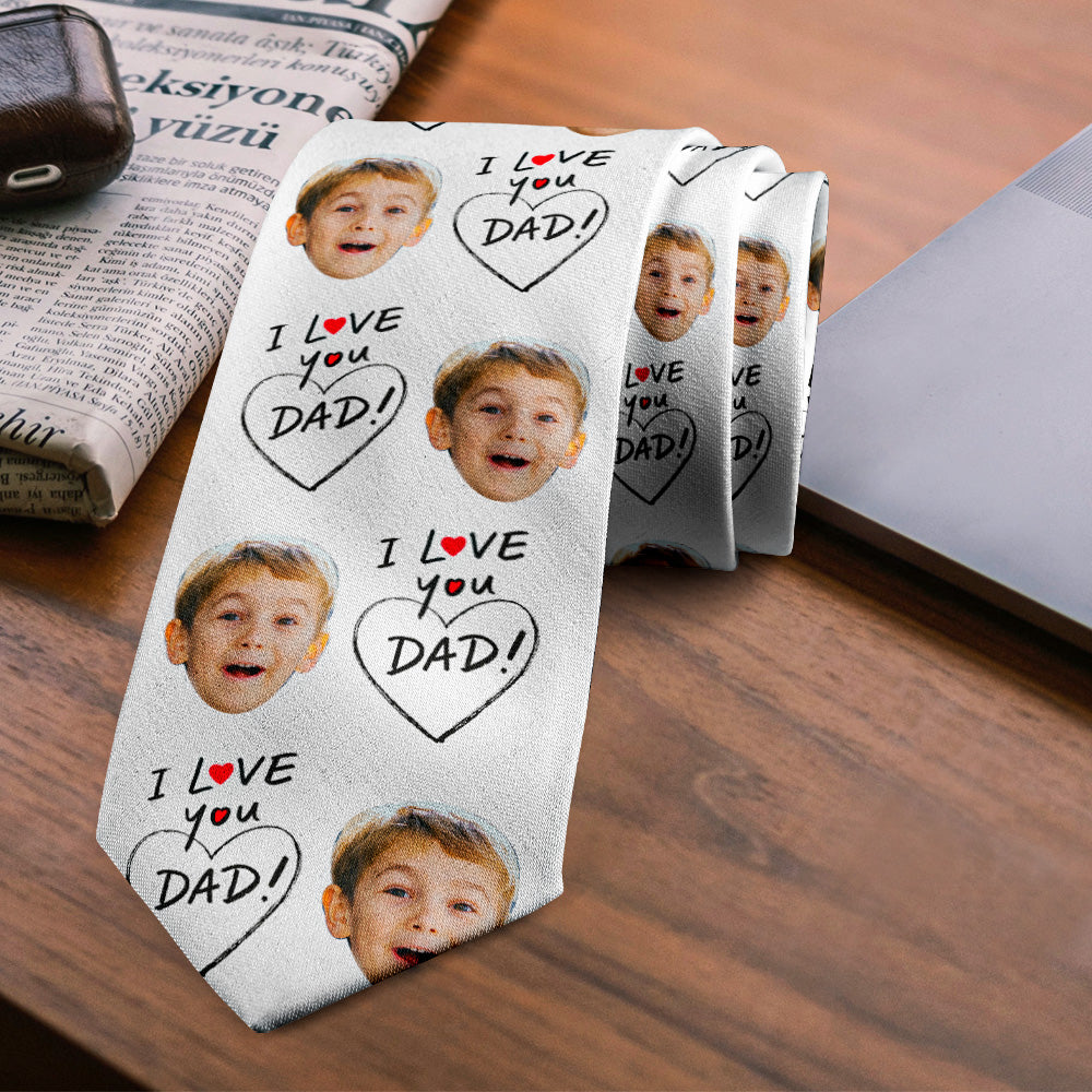 Custom Face I LOVE YOU DAD Tie – Father’s Day Gift Neckties Birthday Gift for Dad