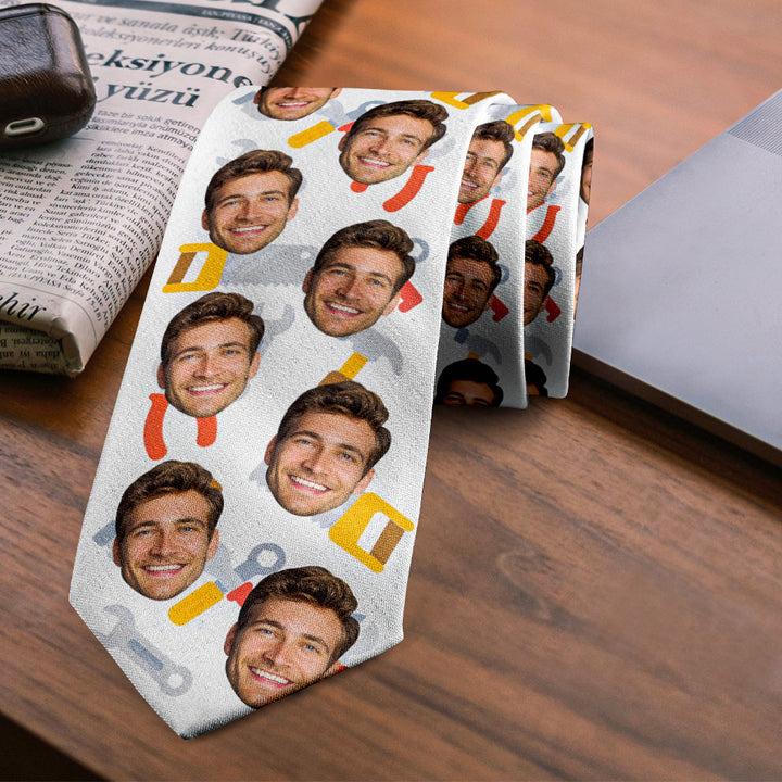 Custom Face Necktie with Tool Design – Perfect Gift for Father’s Day & Birthdays