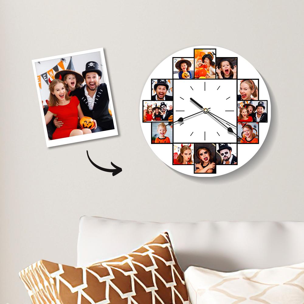 Custom Halloween Photo Clock Big Family Wall Clock Holds 12 Pictures Home Decor Halloween Gift