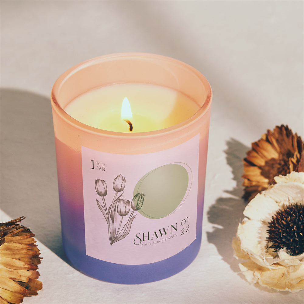 Personalized Hexagon Month Flower Scented Candle for Wedding Decor