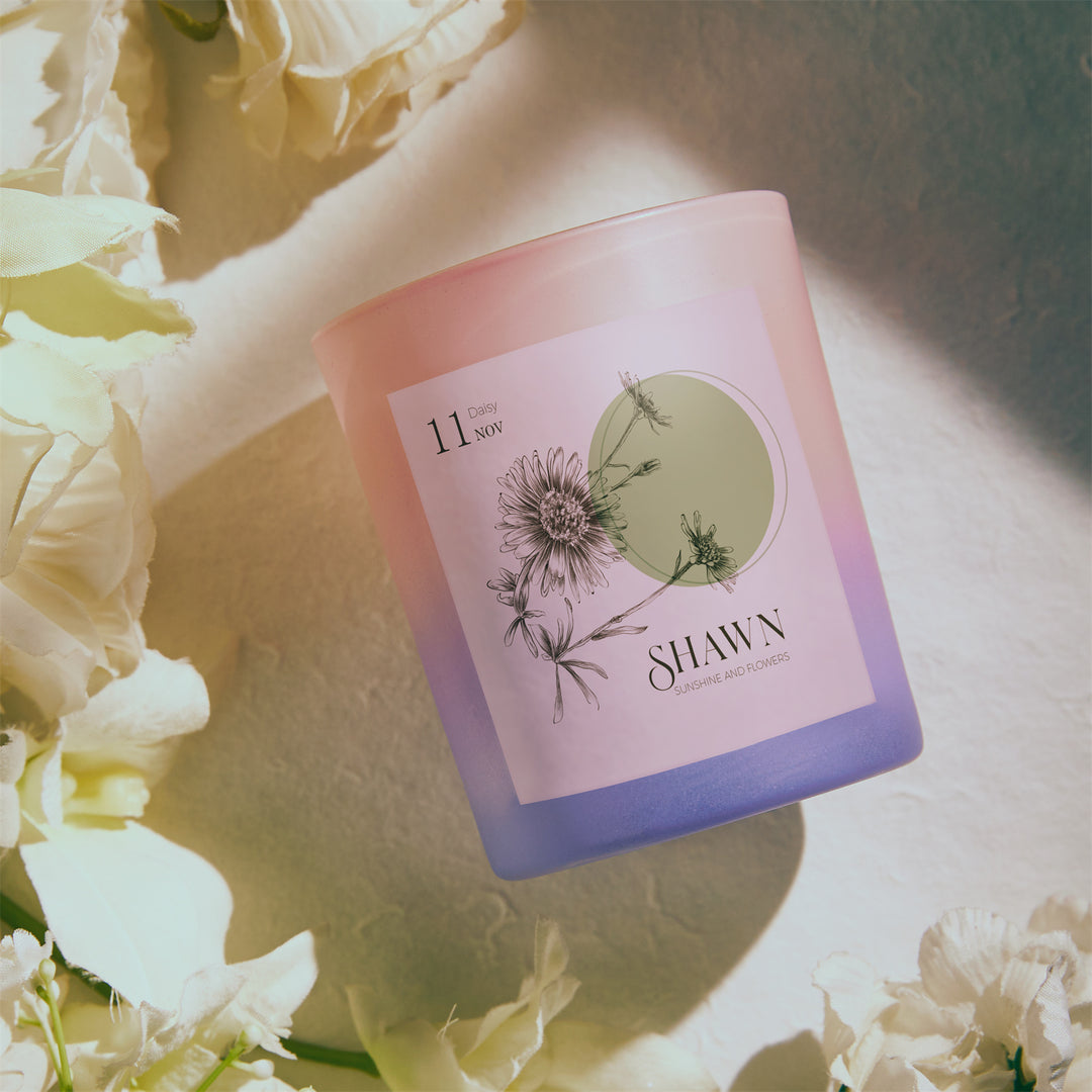 Personalized Hexagon Month Flower Scented Candle for Wedding Decor