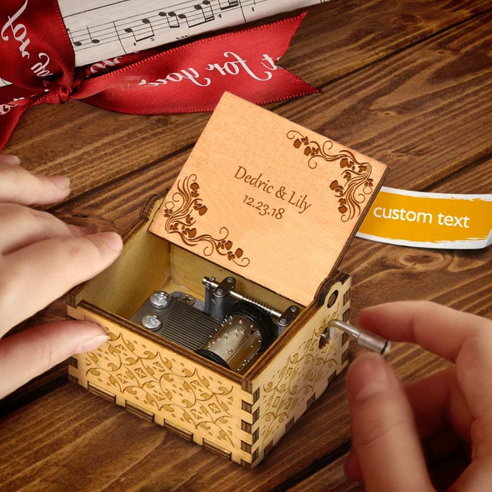 Custom Engraved Wooden Music Box with Name And Date