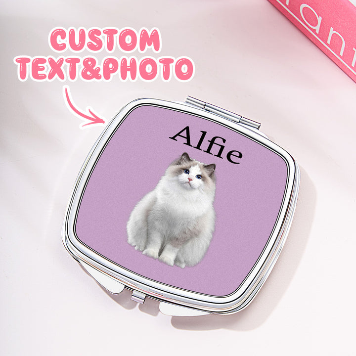 Personalized Pet Portrait Compact Portable Mirror Travel Birthday Gift for Pet Lover