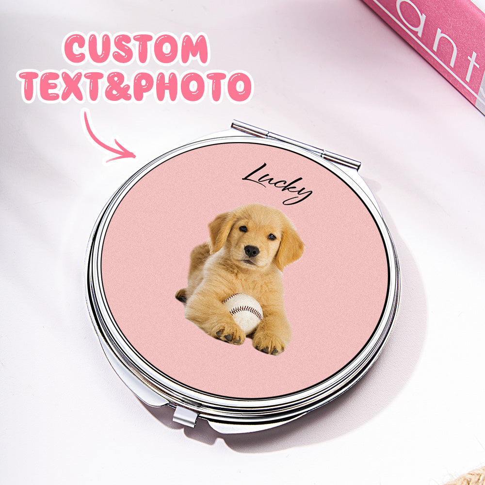 Personalized Pet Portrait Compact Portable Mirror Travel Birthday Gift for Pet Lover