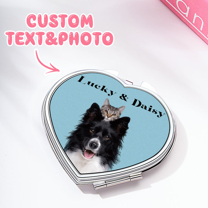 Personalized Pet Portrait Compact Portable Mirror Travel Birthday Gift for Pet Lover
