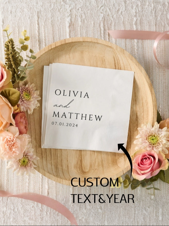 Personalized Text & Date Napkins – Custom Wedding Tableware