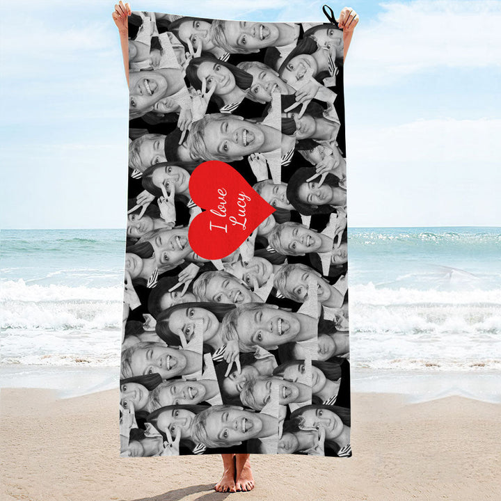 Custom Red Heart Towel Personalized Photo Towel Funny Gift