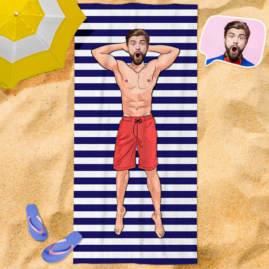 Engraved Photo Towel Gift For Boyfriend Personalised Beach Towel Custom Gift Idea For Boyfriend