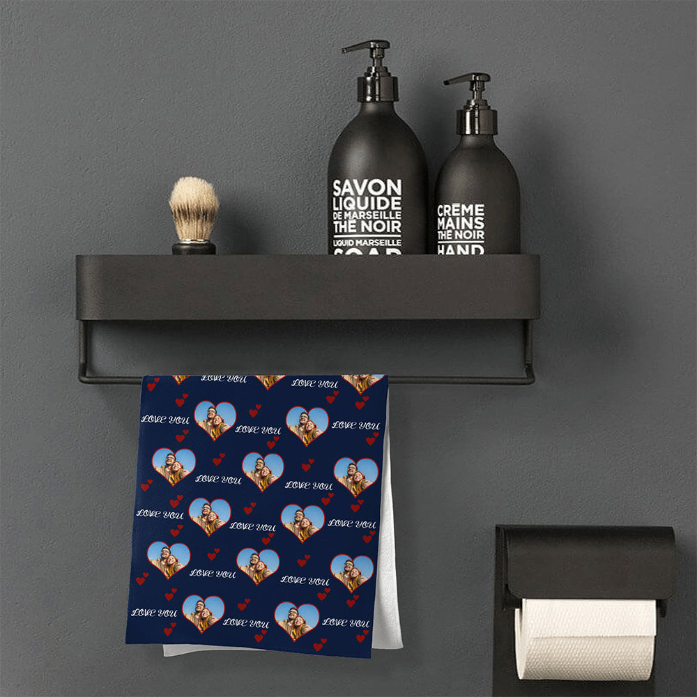 Customized Heart Photo Towel Custom Love You Couple Towel