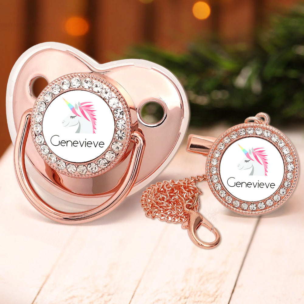Custom Name Unicorn Baby Pacifier & Clip Set – Personalized Newborn Gift