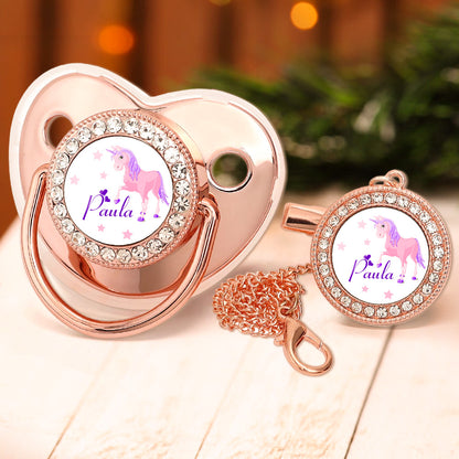Custom Name Baby Pacifier & Clip Set with Dreamlike Unicorn Pattern – Personalized Newborn Gift