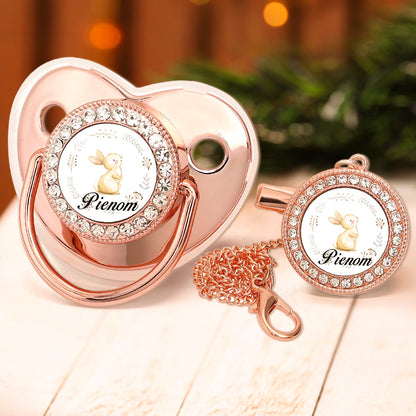 Custom Name Baby Pacifier & Clip Set with Bunny Pattern – Personalized Newborn Gift