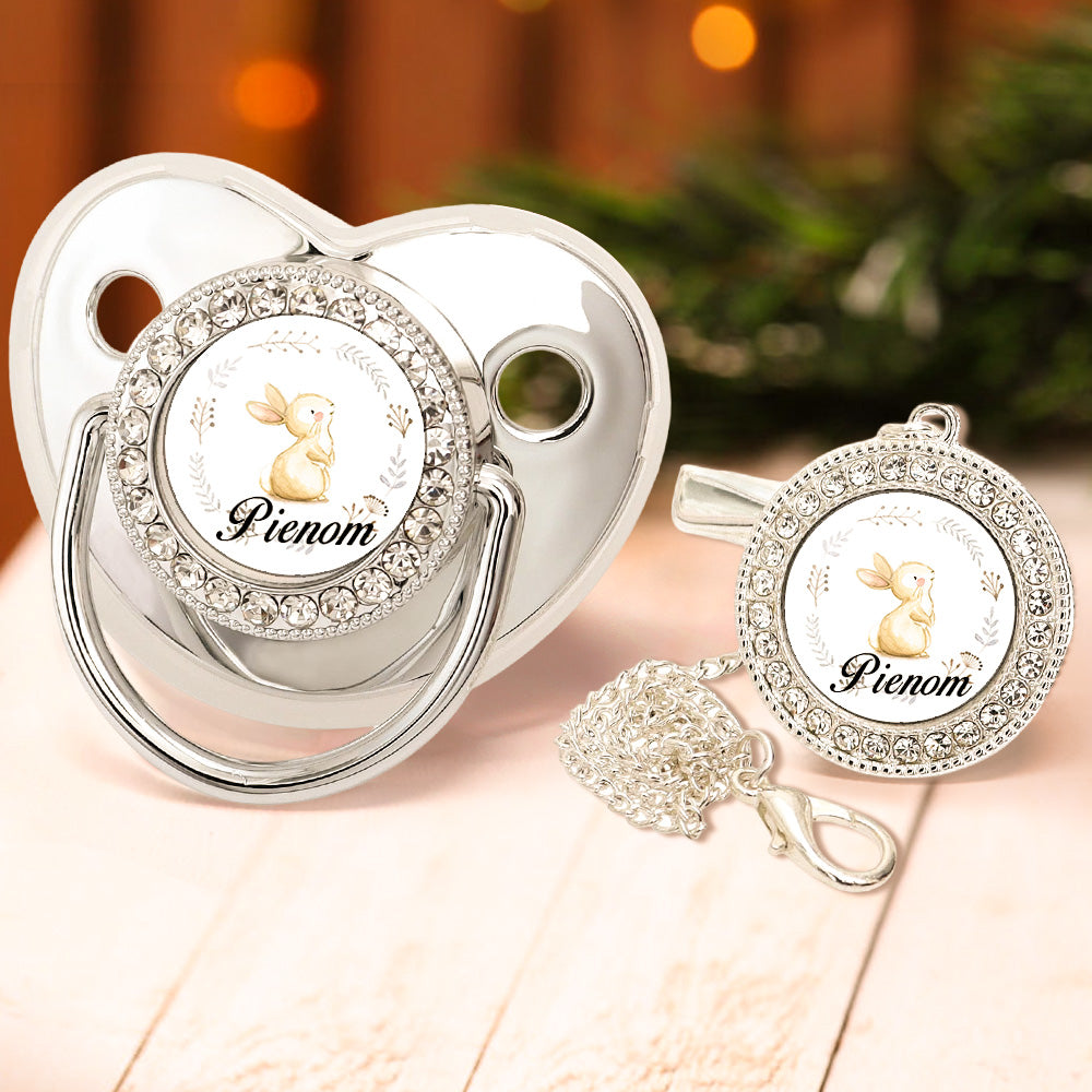 Custom Name Baby Pacifier & Clip Set with Bunny Pattern – Personalized Newborn Gift