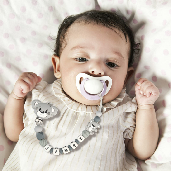 Custom Dummy Chain with Name Personalised Teddy Bear Pacifier Clip for Boys Girls