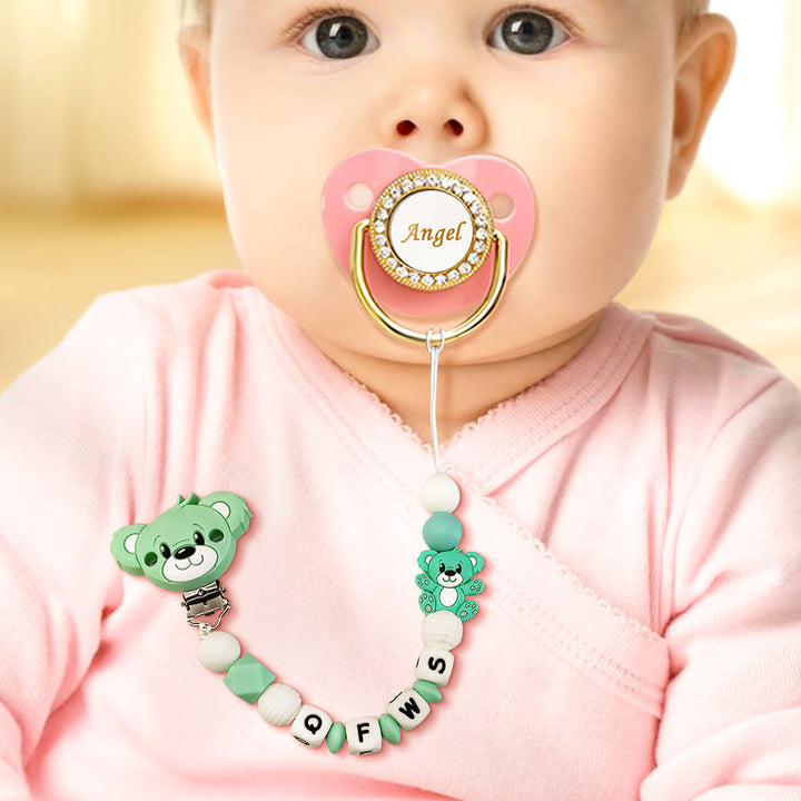Custom Dummy Chain with Name Personalised Teddy Bear Pacifier Clip for Boys Girls