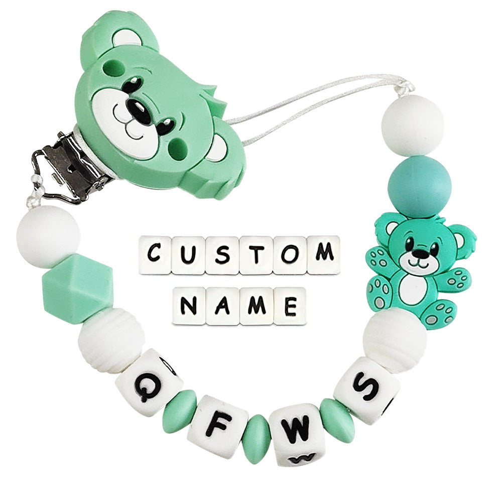 Custom Dummy Chain with Name Personalised Teddy Bear Pacifier Clip for Boys Girls