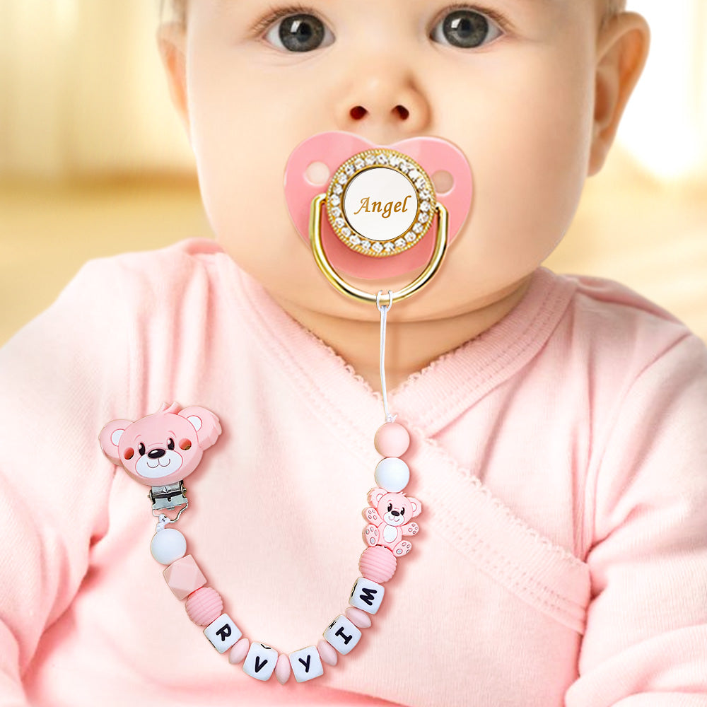 Custom Dummy Chain with Name Personalised Teddy Bear Pacifier Clip for Boys Girls