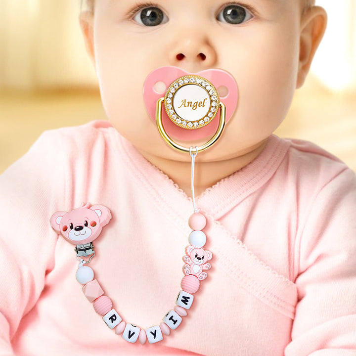 Custom Dummy Chain with Name Personalised Teddy Bear Pacifier Clip for Boys Girls