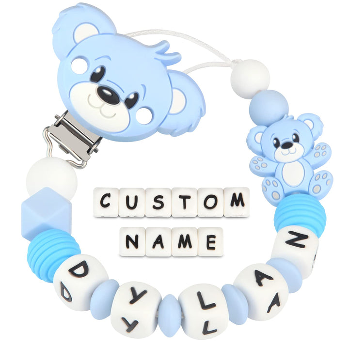 Custom Dummy Chain with Name Personalised Teddy Bear Pacifier Clip for Boys Girls