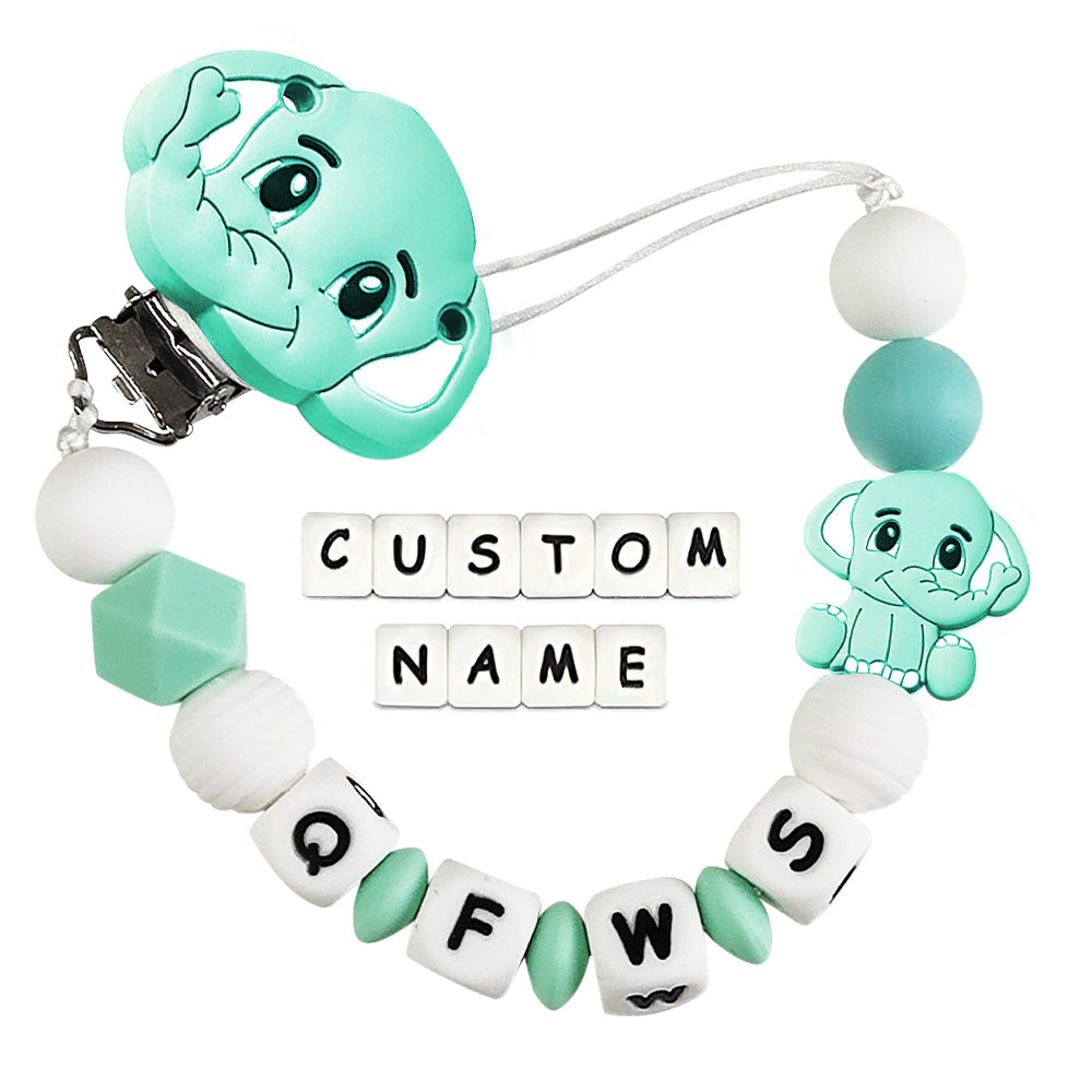 Custom Dummy Chain with Name Personalised Elephant Pacifier Clip for Boys Girls